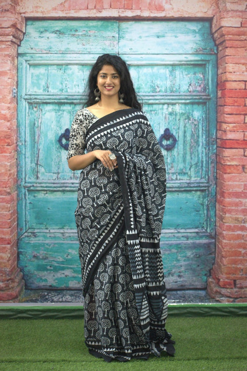 Black Color Mulmul Cotton Saree