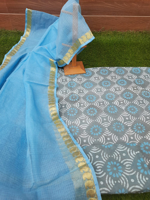 Pastel color cotton suit with kota doriya dupatta