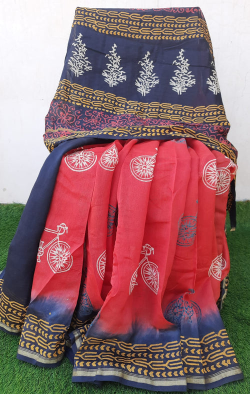 Red color Chanderi Maheshwari Saree