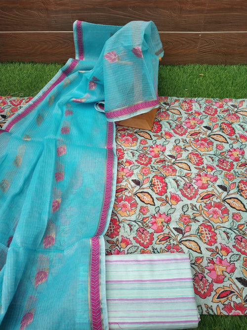 Linen cotton dress material with kota doria dupatta