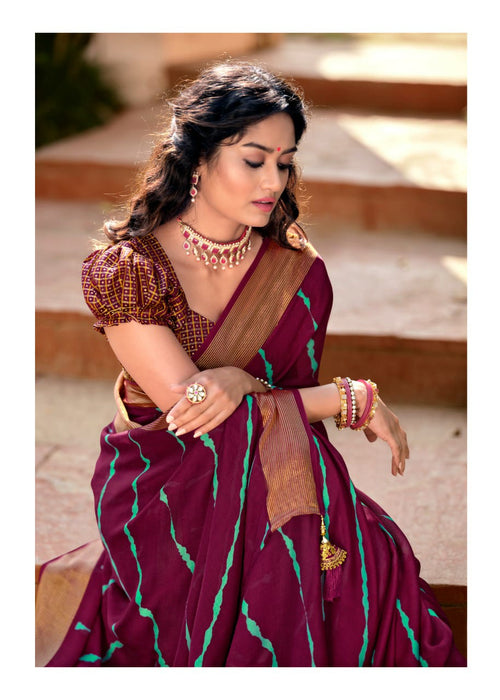 Maroon chiffon laharia saree