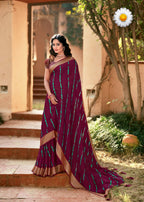 Maroon chiffon laharia saree