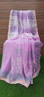 Lavender Color Kota Doriya With embroidery Saree