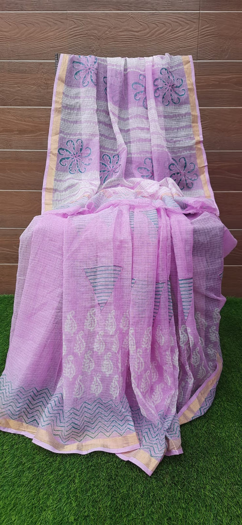 Lavender Color Kota Doriya With embroidery Saree