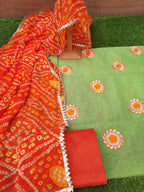 Green supernet embroidery work suit