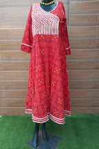 RED COTTON BANDHANI PRINT DRESS