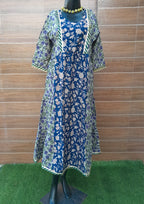 Blue Color Floral Print Cotton Dress