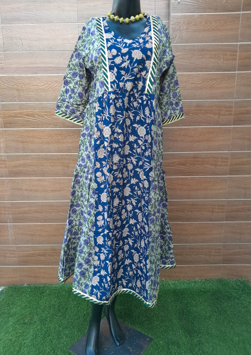 Blue Color Floral Print Cotton Dress