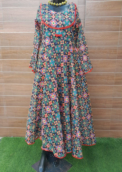 PATOLA PRINT WITH BLACK MUSLIN SILK DRESS WITH LINING