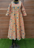 Patola Print Beige Color Muslin Silk Dress