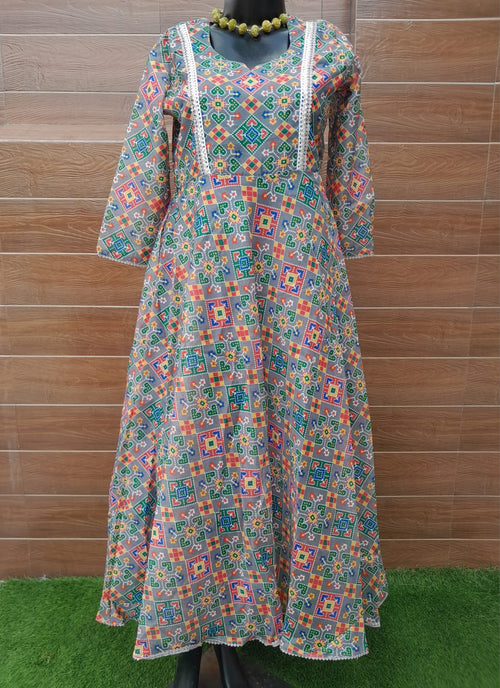 Patola Print Steel Grey Color Muslin Silk Dress