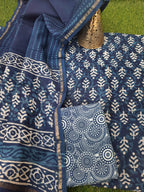 Blue Premium Chanderi Block Print Suit