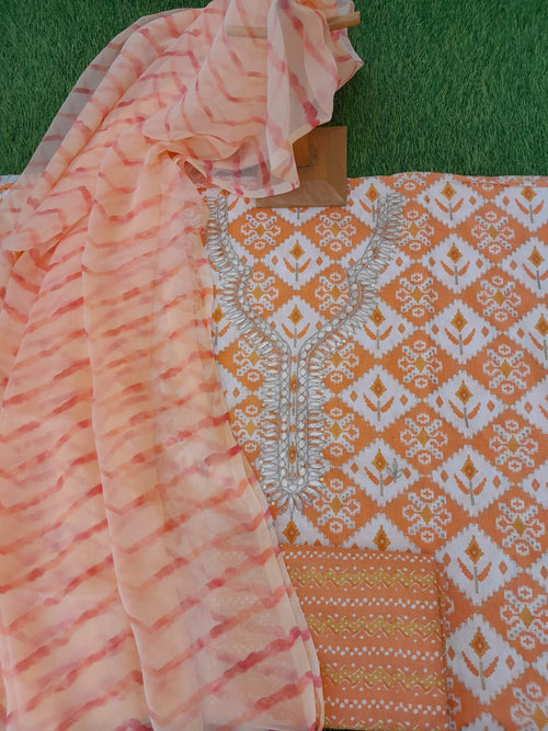 Pink color cotton gotta patti suit