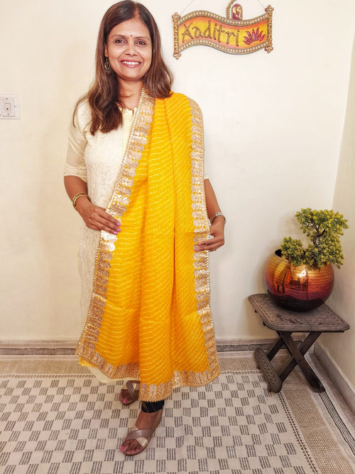 YELLOW color KOTA DORIYA DUPTTA WITH gotta work