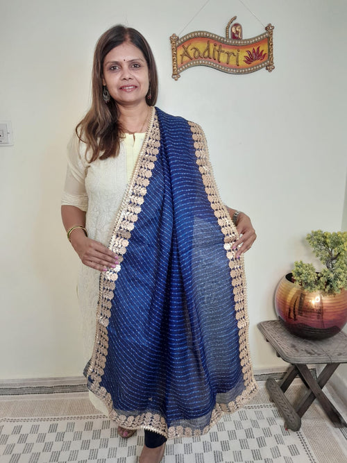 DARK BLUE COLOR KOTA DORIYA DUPTTA WITH GOTTA WORK