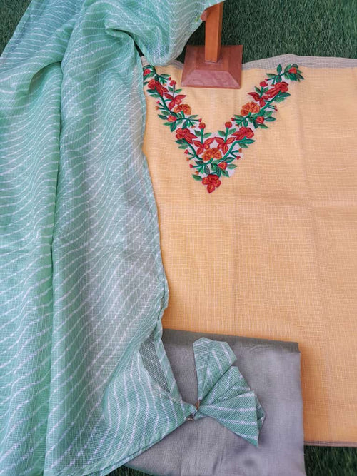 Kota Doria Embroidery Work Suit WITH KOTA DORIA DUPTTA