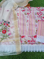Multicolor cotton suit with organza dupatta