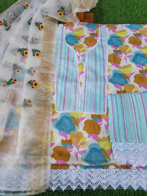 Multi colour suit with organza dupatta