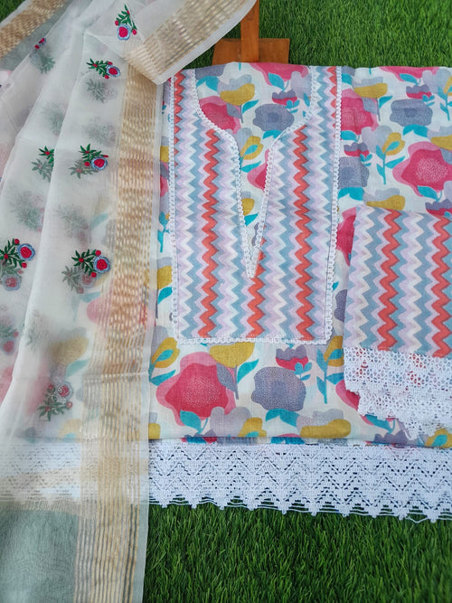 Cotton suit with organza zari border duptta