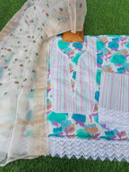 Multicolor cotton suit with organza dupatta