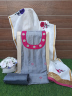 Grey color resham silk suit with chanderi dupatta