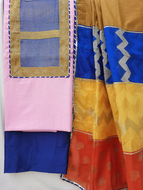 Pink Designer Suits With Multi Color Banarsi Dupatta