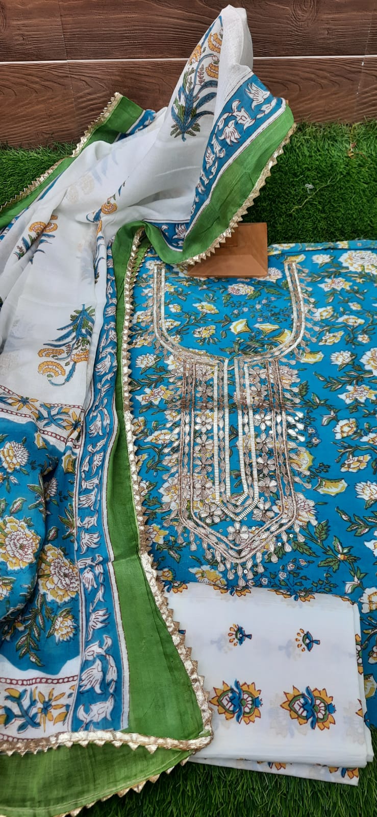 Gul Bahar Hand block Gotta Patti Cotton Anarkali Suit Set