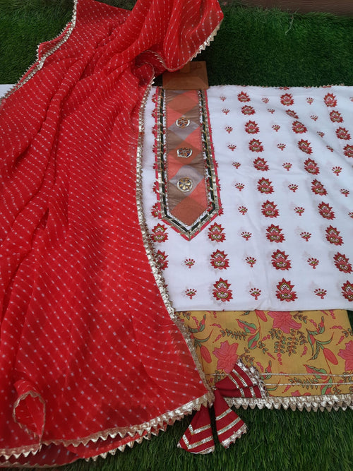 white color Cotton gotta detailing suit