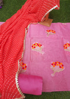 Supernet Fabric Suit With Georgette Lahariya Dupatta