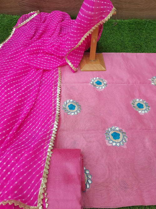 Supernet Fabric Suit With Georgette lahariya Dupatta