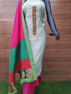 Pastel color handloom chanderi with designer multicolor dupatta