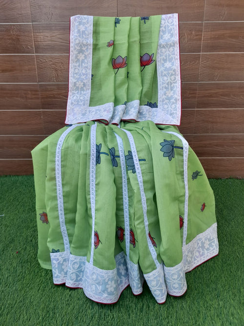 Light green picwai print chanderi silk saree