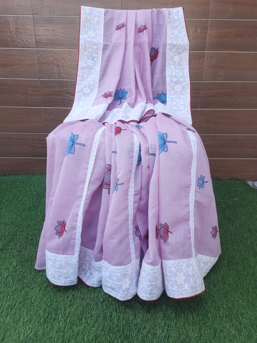 Pink color picwai print chanderi silk saree