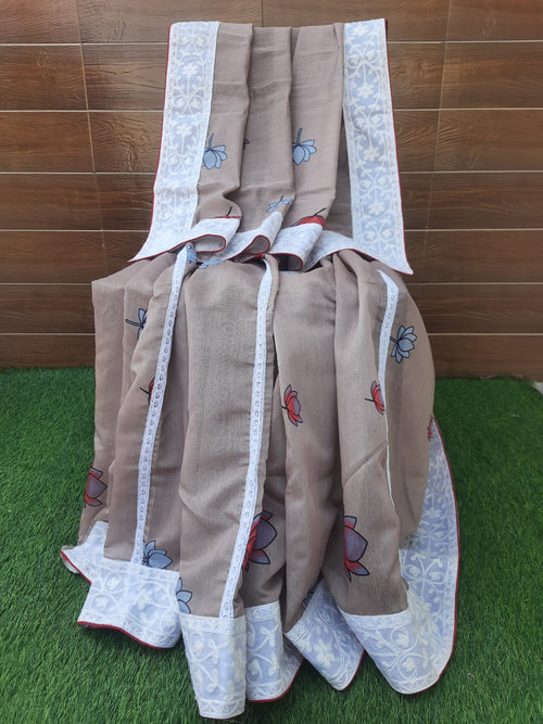 Pastel color picwai print chanderi silk saree