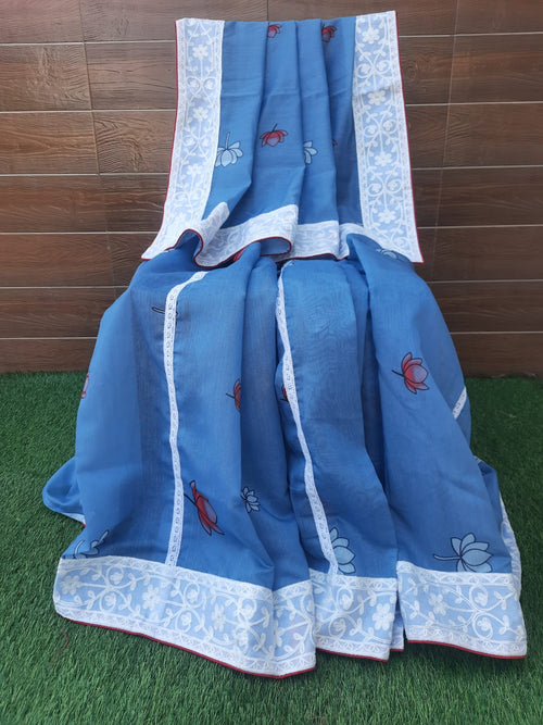 pastel color picwai print chanderi silk saree