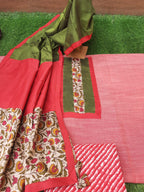 Peach color handloom cotton designer suit with multicolor dupatta