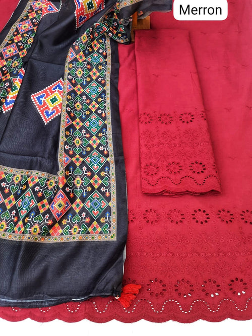 Marron color cotton with hakoba embroidery