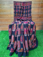 Ajrakh print cotton mulmul black color saree