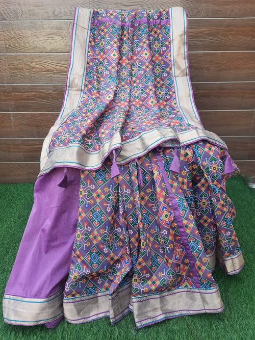LAVENDER COLOR PATOLA PRINT CHANDERI SILK SAREE