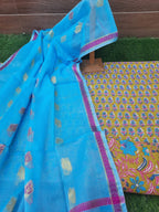 Pastel color cotton suits with kota doriya zari weaving dupatta