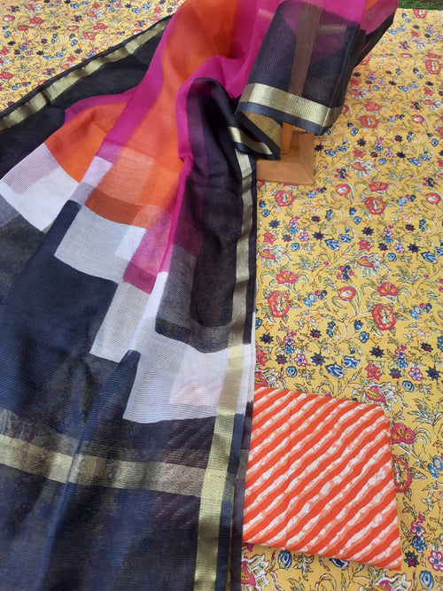 Yellow color cotton suit with designer kota dupatta