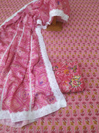 Pink color Cotton Suit With creap silk patola Dupatta