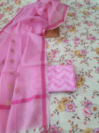 lemon yellow color linen dress material with kota doriya dupatta