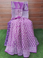 Lavender color block print kota doriya saree