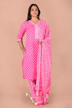 pink color Cotton Suit With mulmul cotton Dupatta