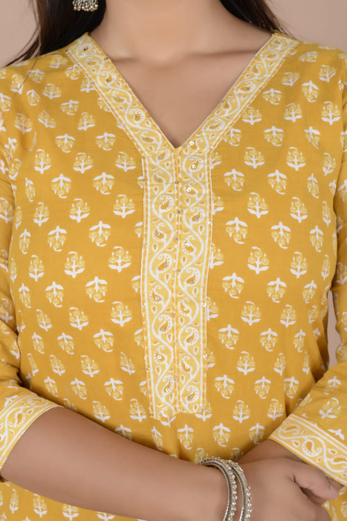 Mustard color cotton suit with mulmul dupatta