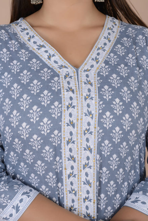 Pigeon color Cotton suit with mulmul cotton dupatta