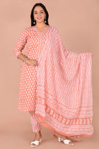 Pastel color Cotton suit with mulmul cotton dupatta