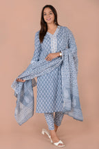 Pigeon color Cotton suit with mulmul cotton dupatta