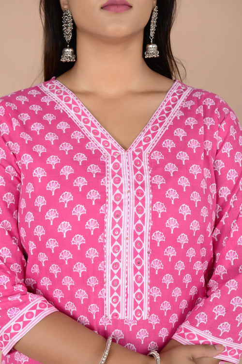 pink color Cotton Suit With mulmul cotton Dupatta